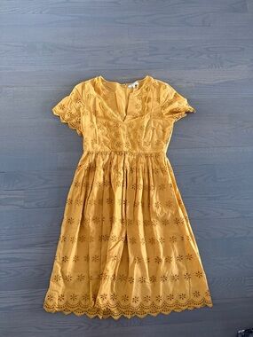 Madewell Mustard Eyelet Midi Dress